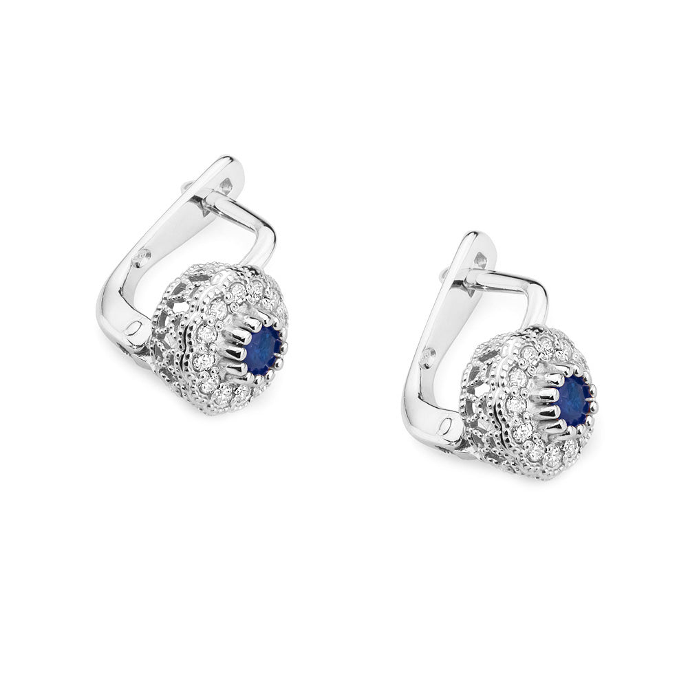 Cercei Aur Alb si Galben 14k cu Safir 0.30ct si Diamante 0.20ct - Bijuteria Cleopatra