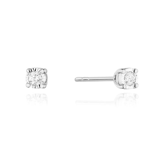 Cercei Aur Alb 14k cu Diamant 0.16ct