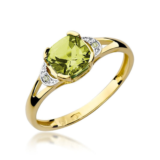 Inel de Logodna Aur 14k cu Peridot 1.00ct Patrat si Diamante 0.01ct