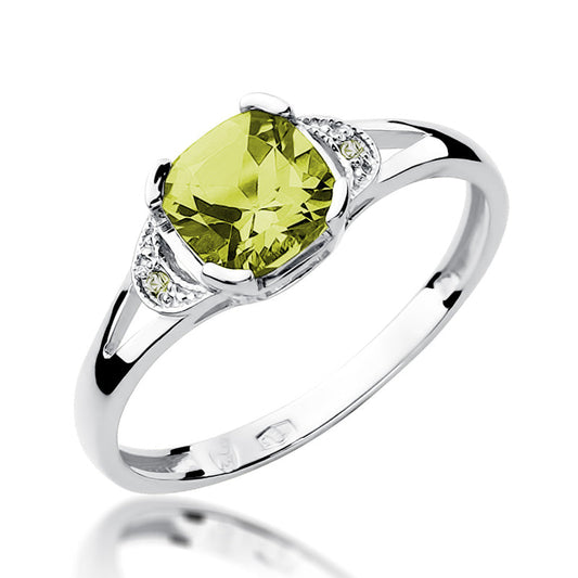 Inel de Logodna Aur 14k cu Peridot 1.00ct Patrat si Diamante 0.01ct - Bijuteria Cleopatra