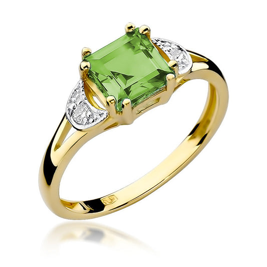 Inel de Logodna Aur 14k cu Peridot 1.10ct Patrat si Diamante 0.06ct