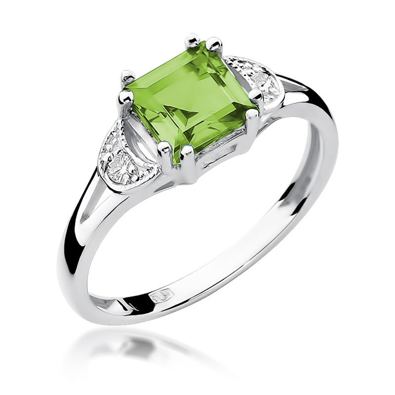 Inel de Logodna Aur 14k cu Peridot 1.10ct Patrat si Diamante 0.06ct - Bijuteria Cleopatra