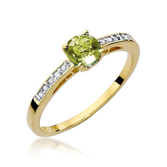 Inel de Logodna Aur 14k cu Peridot 0.60ct Rotund si Diamante 0.05ct