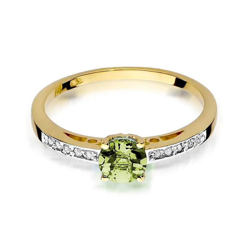 Inel de Logodna Aur 14k cu Peridot 0.60ct Rotund si Diamante 0.05ct