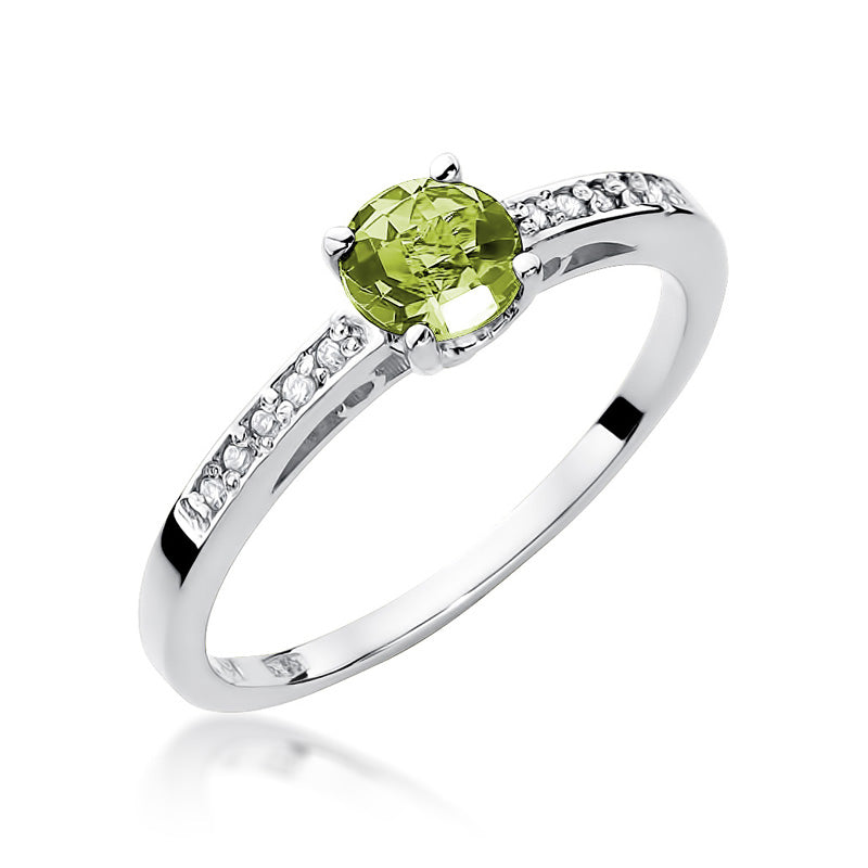 Inel de Logodna Aur 14k cu Peridot 0.60ct Rotund si Diamante 0.05ct - Bijuteria Cleopatra