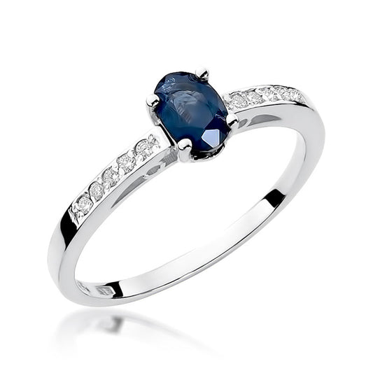 Inel de Logodna Aur 14k cu Safir 0.70ct Oval si Diamante 0.05ct - Bijuteria Cleopatra