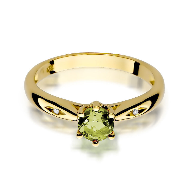 Inel de Logodna Aur 14k cu Peridot 0.60ct si Diamante 0.01ct