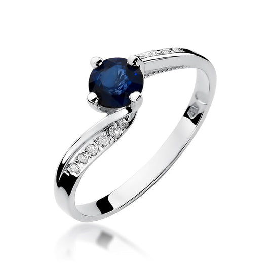 Inel de Logodna Aur 14k Alb cu Safir 0.50ct si Diamante 0.05ct