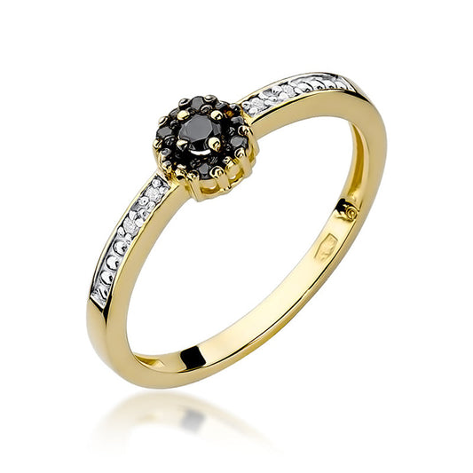 Inel de Logodna din Aur Galben 14k cu Diamante Negre 0.06ct si Diamante Albe 0.03ct