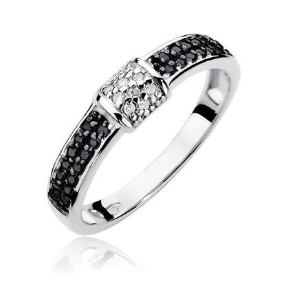 Inel de Logodna din Aur 14k cu Diamante Albe 0.05ct si Diamante Negre 0.14ct - Bijuteria Cleopatra