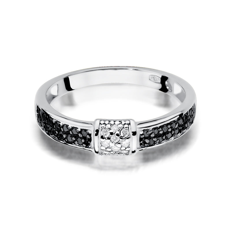 Inel de Logodna din Aur 14k cu Diamante Albe 0.05ct si Diamante Negre 0.14ct - Bijuteria Cleopatra